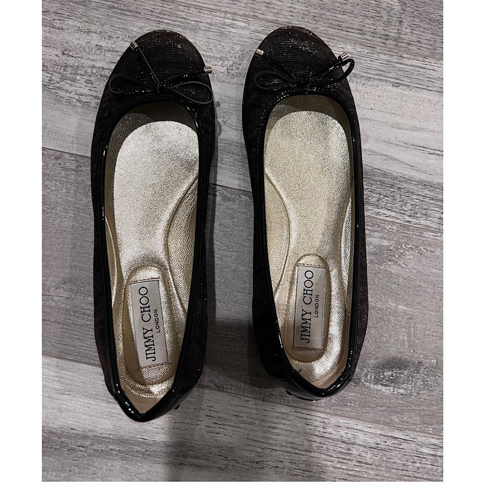 JIMMY CHOO Authentic Size 36 Metallic Black and Brown Tiger Stripe Balle… - Picture 4 of 9